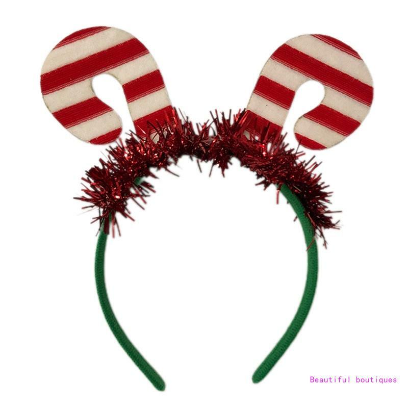 Christmas Candy Cane แถบคาดศีรษะ Glitter Tinsel Hairband วันหยุด Photo Prop DropShip