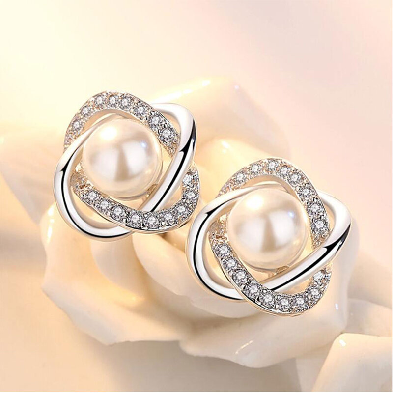 Ekskluzywne 925 srebrne kolczyki cyrkonowe perłowe luksusowe kolczyki sztyfty dla kobiet Brincos Pendientes Bijoux