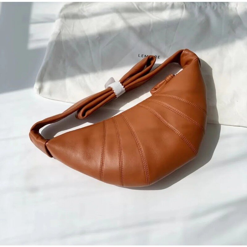 Women's Large Capacity Shoulder Bag, New Unisex 100% Lambskin Croissant Bag Crossbody Bag Genuine Leather Baguette Bag for Women