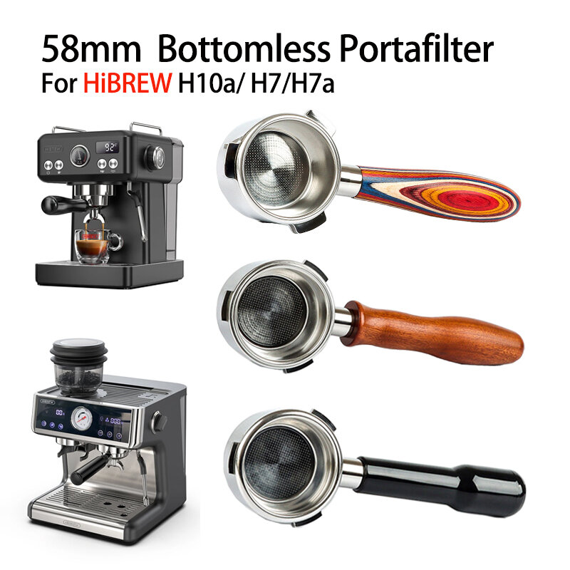 58mm 3 Ear Bottomless Coffee Portafilter with 2 Cups Basket for Hibrew h7/Hibrew h7a /Hibrew h10a Coffee Machine Barista Tools