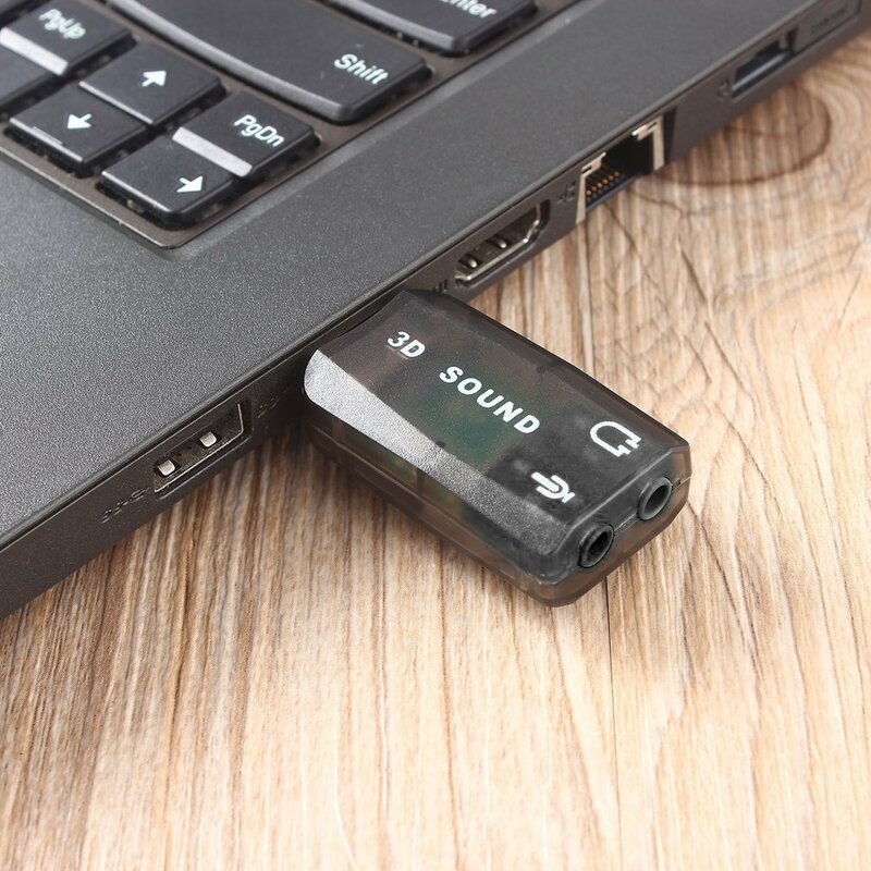ラップトップ用USBオーディオサウンドカード,ヘッドフォン,3D,外部PC,マイクロデータアダプター,マイクスピーカー,3.5mm,コンバーター,アダプター付き,新品