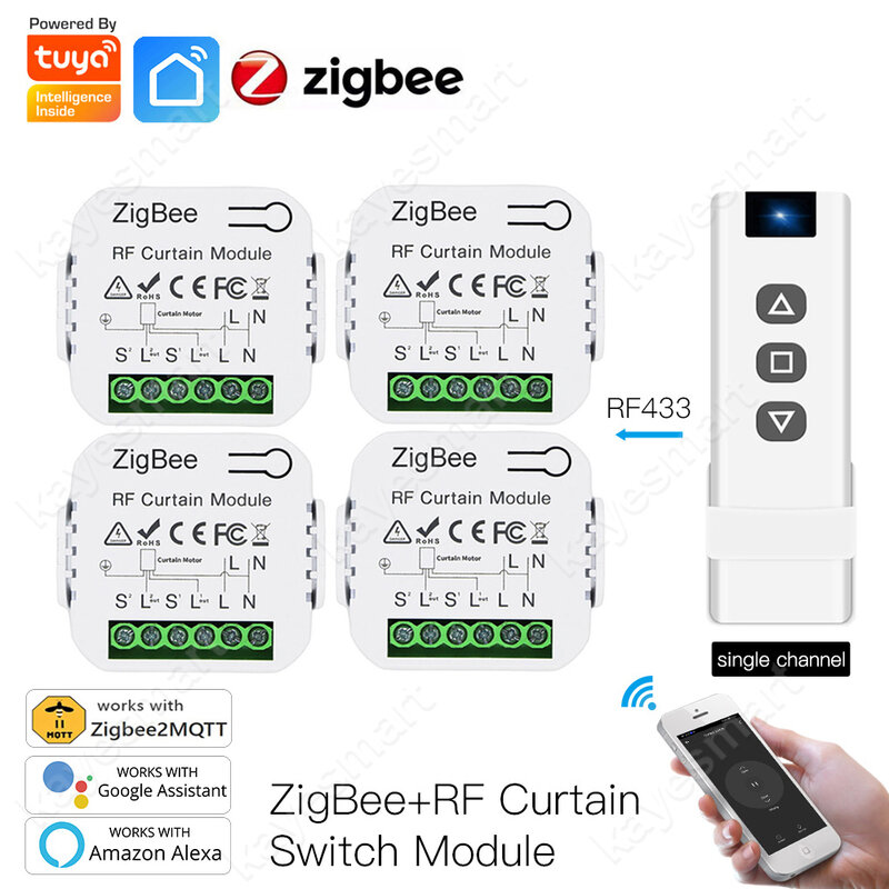 Tuya ZigBee Curtain Switch Module Blind Roller Shutter Motor RF433 Remote Control Smart Life APP Support 2MQTT Google Home Alexa