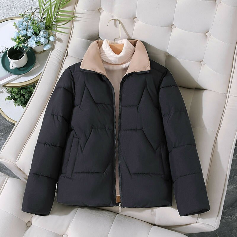 여성용 파카 코튼 캐주얼 재킷, 두껍고 따뜻한 오버코트, 짧은 겉옷, 블랙 의류, 2023 겨울 신상