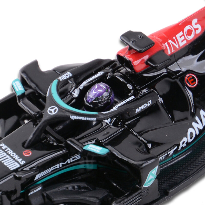 Bburago-coche de carreras de Fórmula modelo 1:43 Mercedes AMG 2021 W12 E Performance #44, simulación estática, aleación fundida a presión, F1