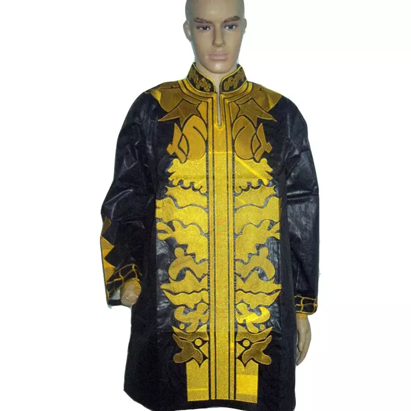 Bazin africano del ricamo abiti di design degli uomini della camicia di disegno del ricamo con i pantaloni due pc un set