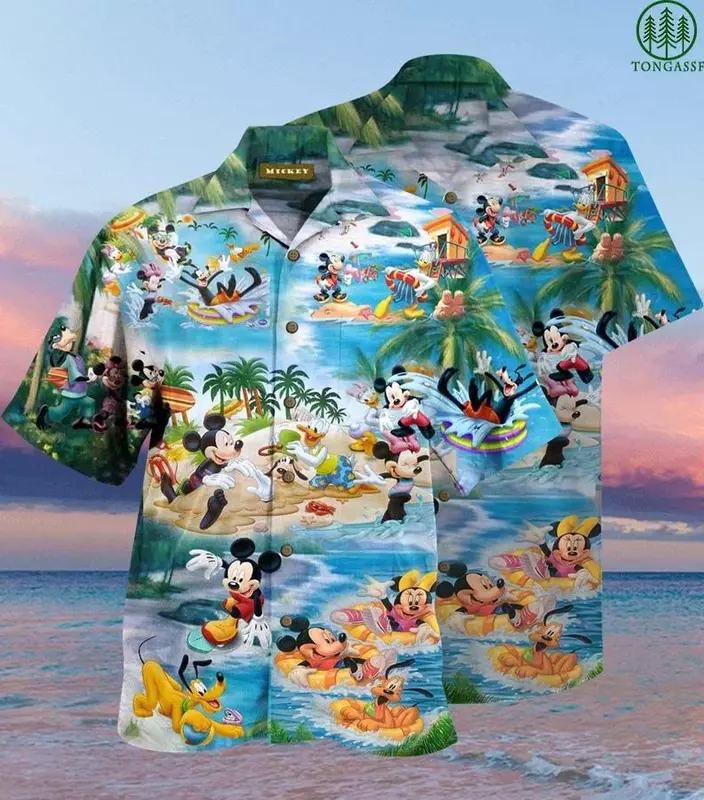 Гавайские рубашки с изображением Микки Диснея, винтажные модные рубашки, мужские повседневные рубашки