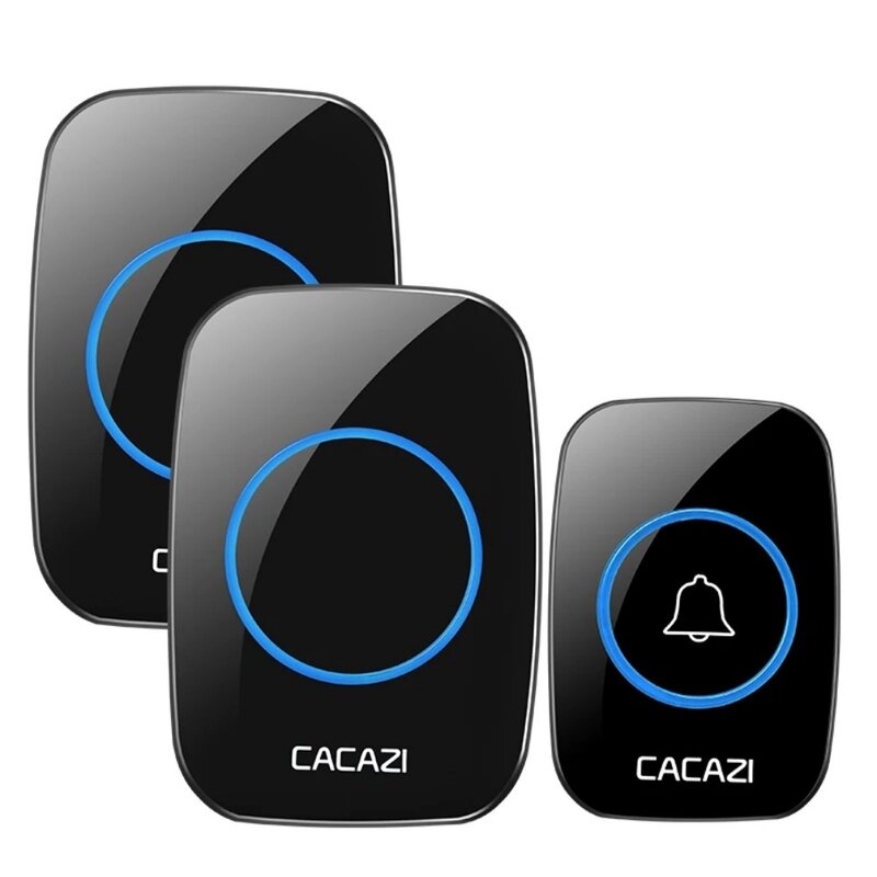 CACAZI-Sonnette de porte intelligente sans fil, étanche, portée 300m, prise US EU UK, tendance e 1 2 boutons 1 2 3 récepteurs