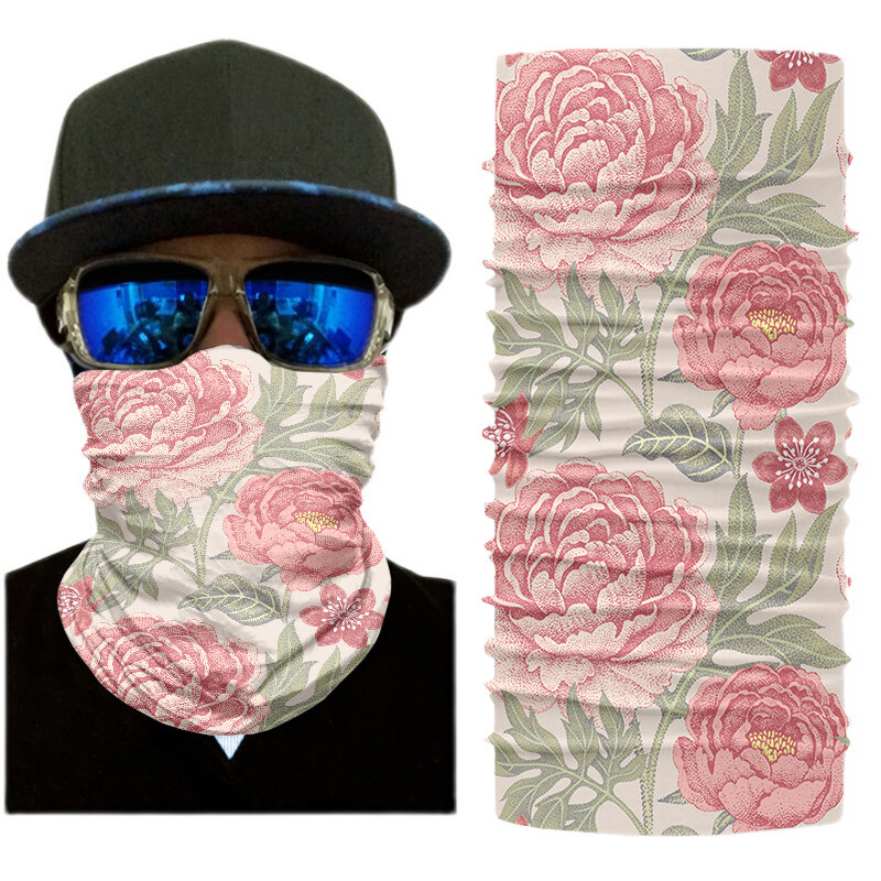 3D 프린팅 꽃 시리즈 야외 자전거 스카프, 땀 닦는 턱받이, 얼굴 목 방진 터번 머리 장식, 여름 패션