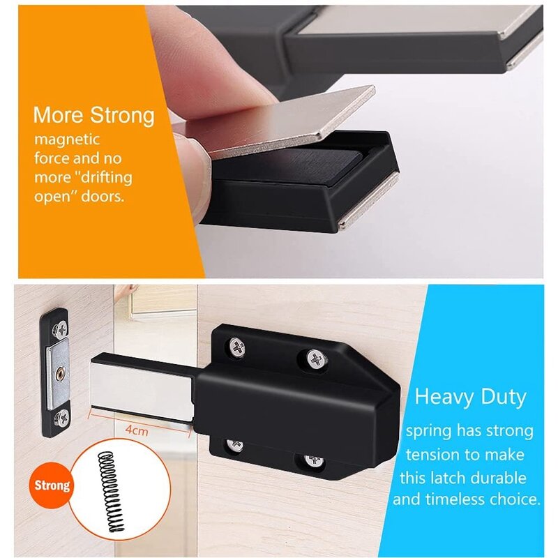 Push Latch Heavy Duty 4 Pack Push to Open Cabinet Hardware Magnetic Contact Latches for Large Door Push Black