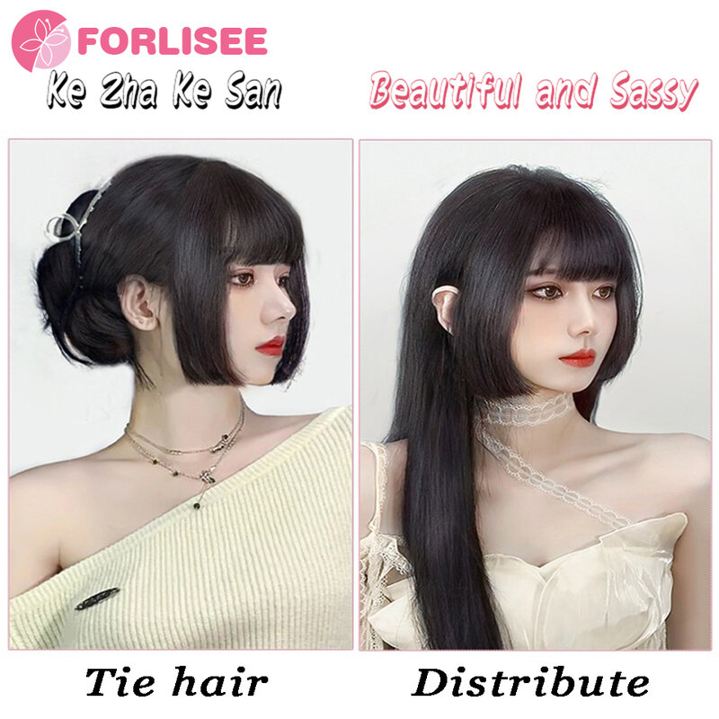 FORLISEE Synthetic Princess Cut Bangs Hair Extension Hairpin Ji Hair Style Straight Bangs Natural Invisible Fake Bangs