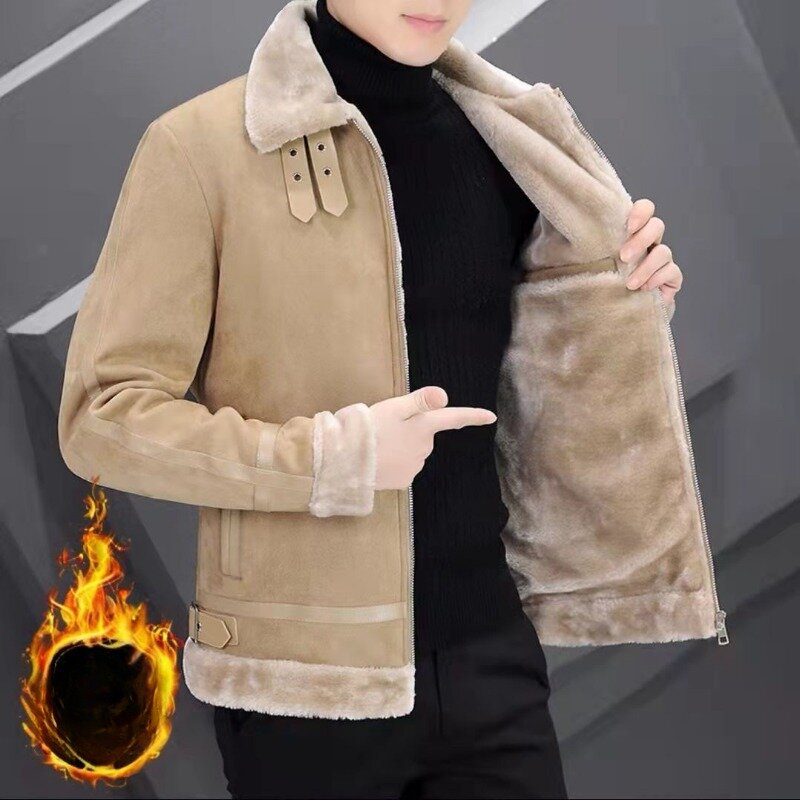 2024 Men's Deerskin Fleece Coat Male Winter New Plush Thickened Jacket Men's Korean Fashion Windproof Warm Insulation Top C10
