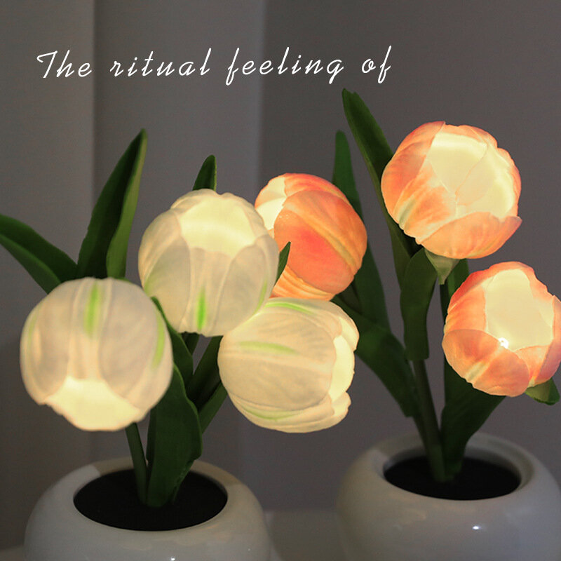 Lámpara de mesa de tulipán, luz nocturna de Ambiente de simulación de flores, luz de escritorio, regalo de flores románticas, decoración del hogar para cafetería