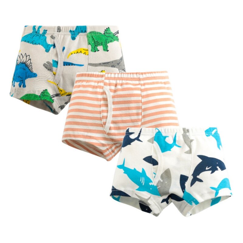 3pcs/lot Boys Print Boxer Briefs Cute Cartoon Dinosaur Striped Print Kids Underwear Baby Boy Shorts Teenager Underpants