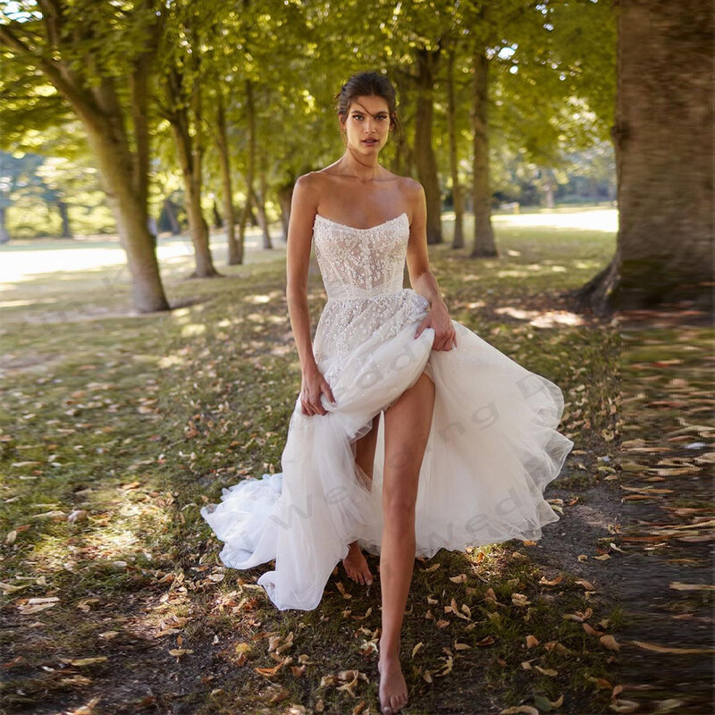 Сексуальное женское платье невесты без рукавов, богемное прозрачное свадебное платье принцессы, официальное пляжное платье, модель 2024