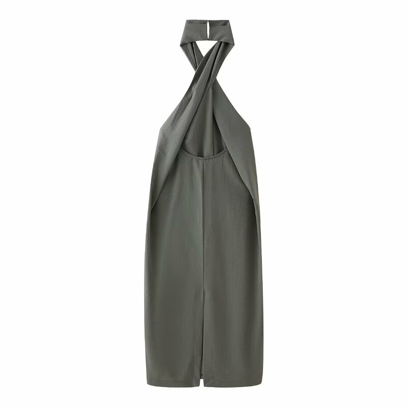Women 2024 New Chic Fashion Backless Soft TouchBare-shouldered cotton and linen Midi Dress Vintage  Female Dresses robe Vestidos