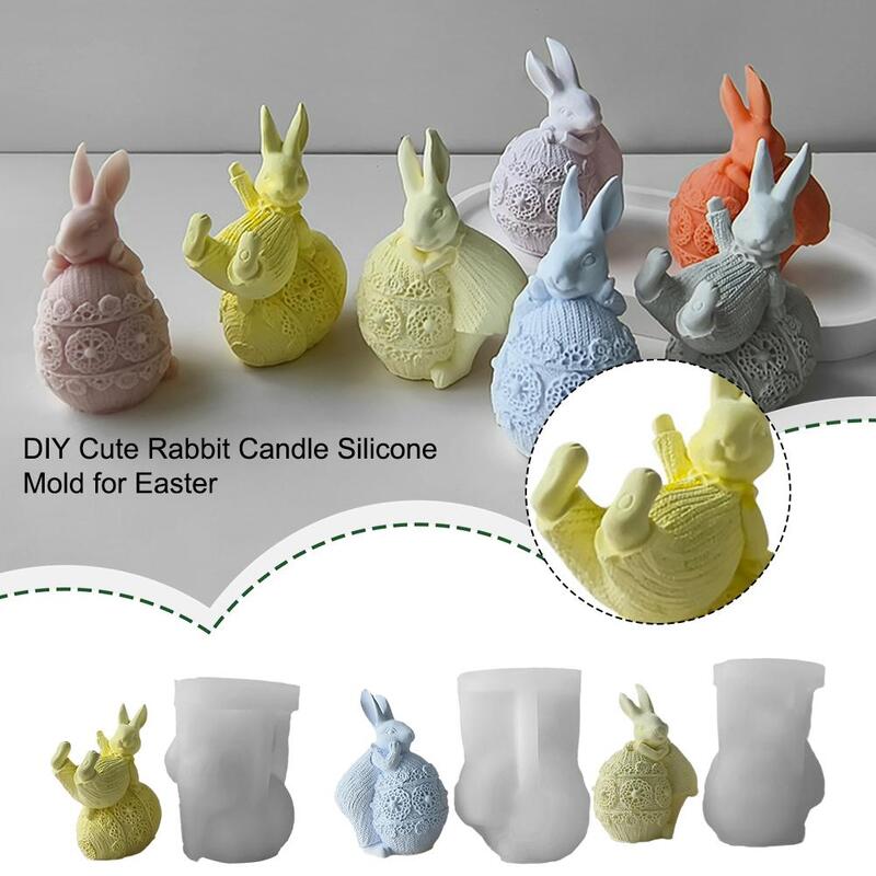 3D Easter Bunny Egg Silicone Mold DIY Aroma Candle Mould Epoxy Resin Decor Rabbit Ornaments Crafts Gypsum Molds Easter Plas W5E8