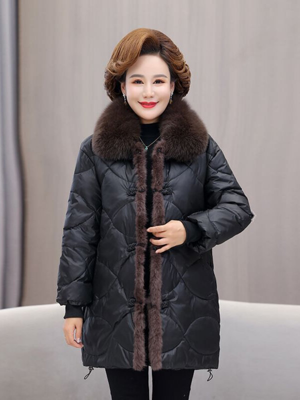 2024 New Winter Down Jacket Parkas Women Fur Collar Thicke Down Jacket Middle-Aged Female Coat Mother Warm Long Outwear R531