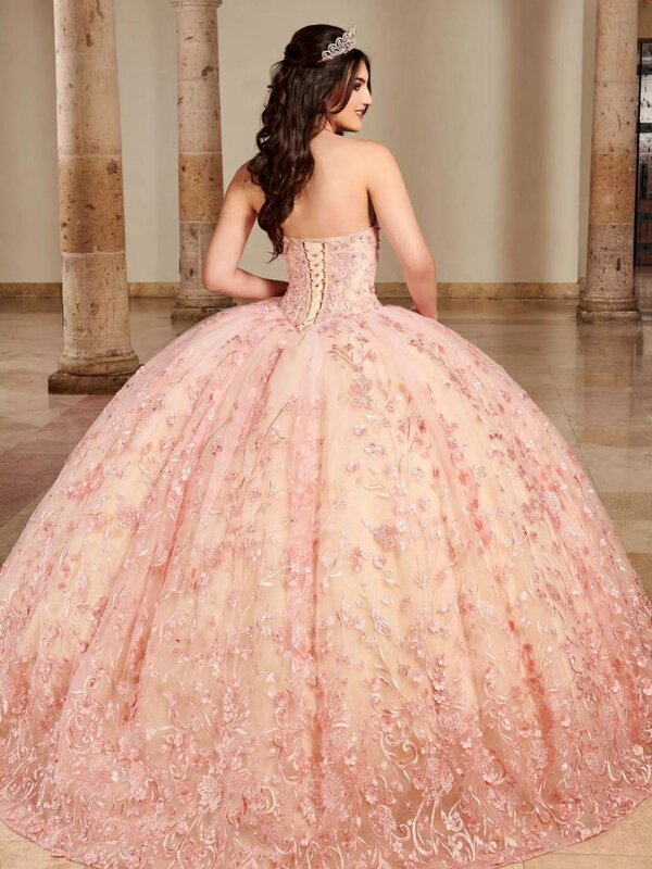 Detachable Sleeve Quinceanrra Prom Dresses Classic Lace Appliques Princess Long Pink Elegant Sweet 16 Dress Vestidos