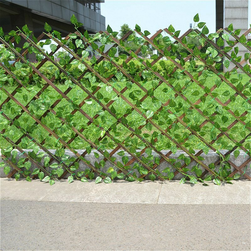 2X Retractable Artificial Garden Fence Expandable Faux Ivy Privacy Fence Wood Vines Climbing Frame Gardening Plant