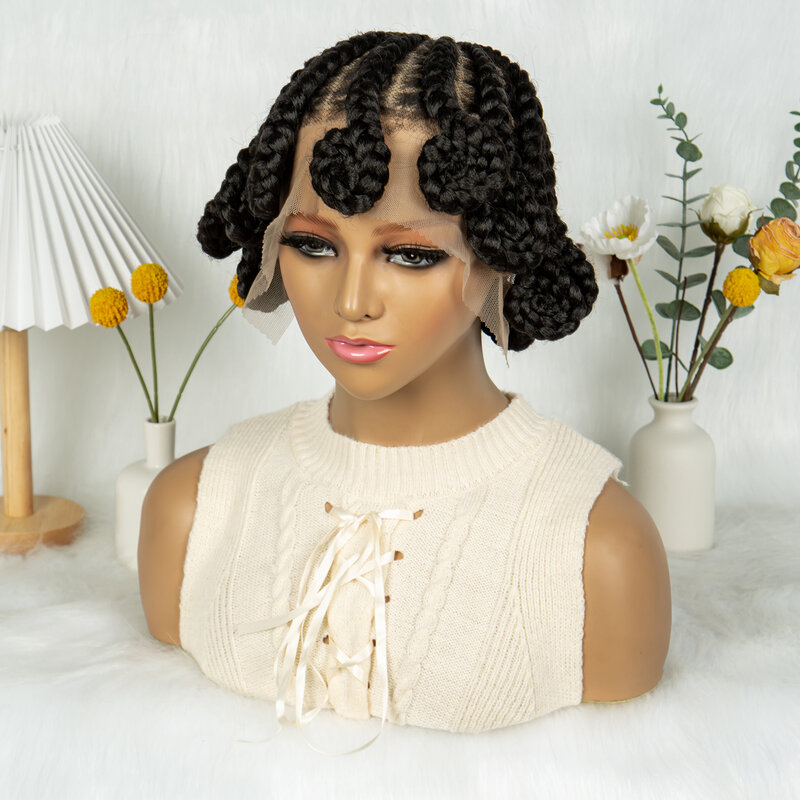 Kima Koroba 합성 풀 레이스 가발, 반투 콘로우 브레이딩 스타일, 아기 머리 포함, 아프로 여성용