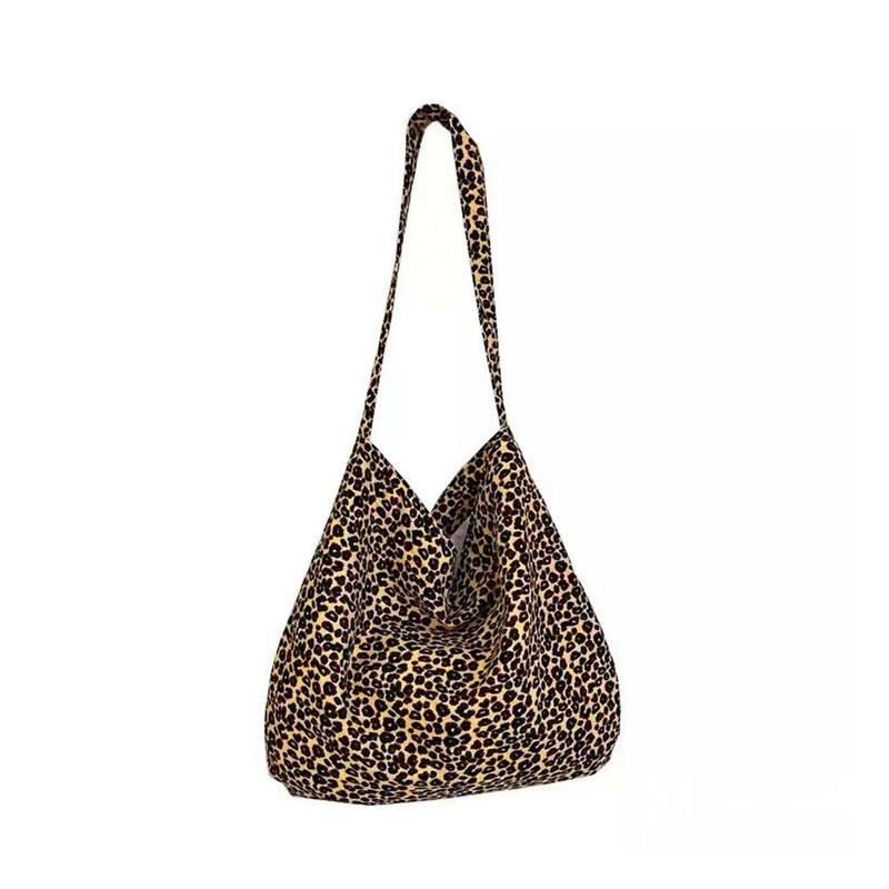 Bolso de compras con estampado de leopardo para mujer, bolsa de un hombro de gran capacidad, moda coreana, versátil, informal, de lona, Y7P9