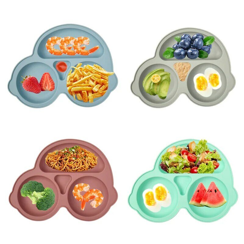 Baby Safe Silicone Dining Plate Suction Cartoon Children Dishes Feeding Toddler Training Tableware Retro Kids Smile Face Bowl
