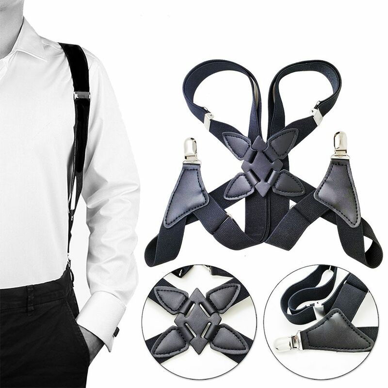 Clipes suspensórios masculinos, camisa, alça de ombro, aparelho ajustável, calça pendurada, cinto elástico, costas X