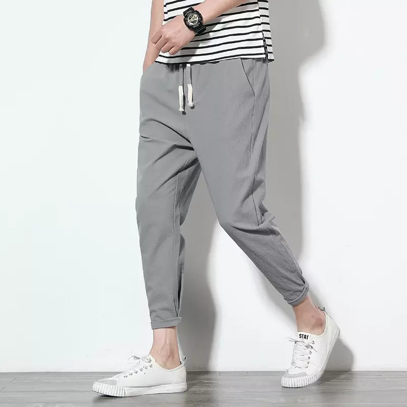 Solid Color Pants Men's Casual Linen Pants Korean Style Multi Colors Drawstring Sport Classical Jogger Men's Sweatpants Trousers