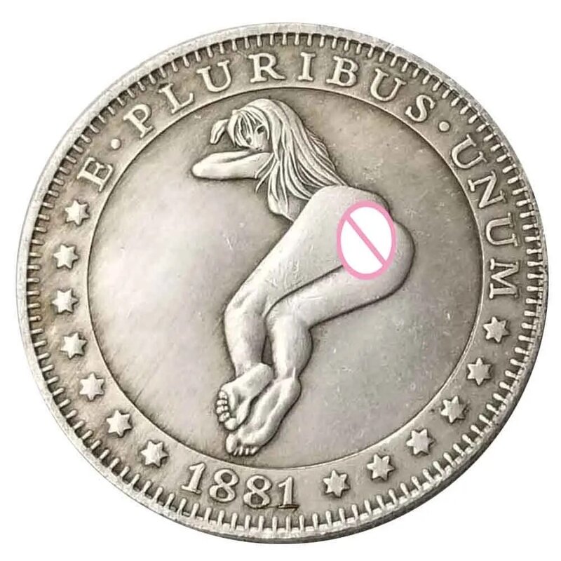 Luxury Liberty Fun Girl 3D Art coppia monete Romantic Good Luck Pocket Coin moneta divertente moneta fortunata commemorativa + borsa regalo
