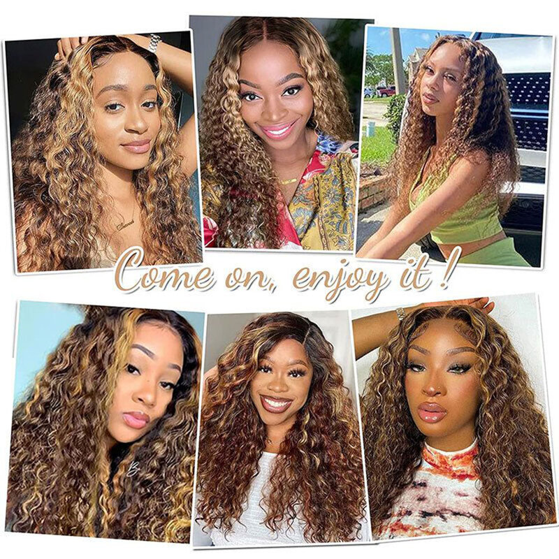 Curly Hightlight Lace Frontal Wigs Human Hair