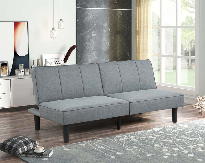 Studio Futon, Gray Linen Upholstery Sofa Bed Couch