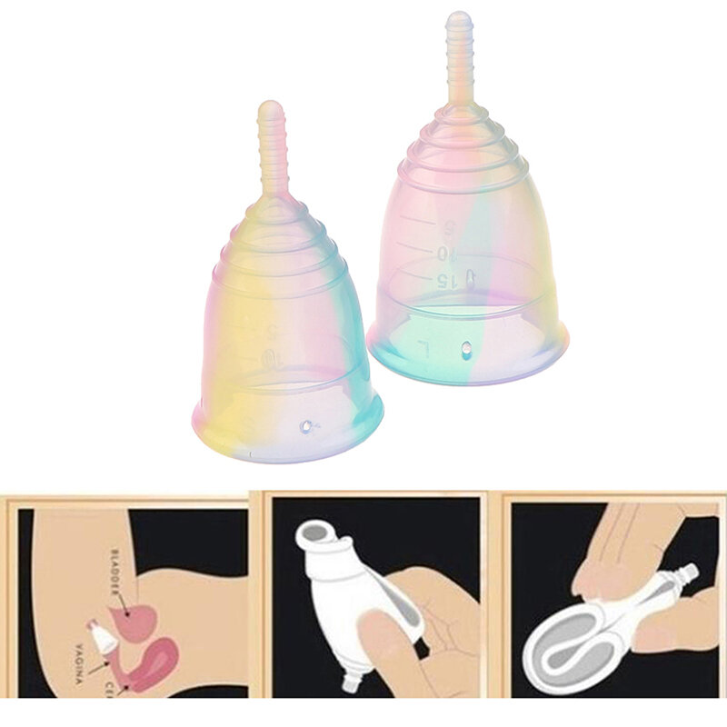 휴대용 월경 컵 의료 실리콘 샘 방지 여성용 월경 생리 컵 보관 케이스 포함 여성 위생용품