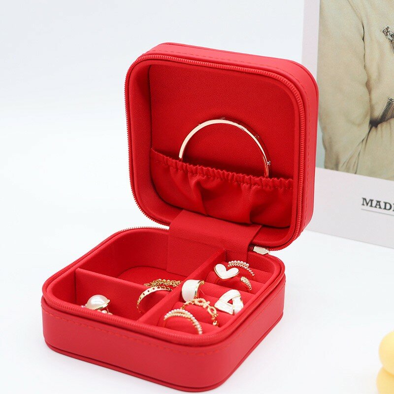 Skórzane pudełko opakowanie na biżuterie z Organizer na kosmetyki podróżnym Organizer przenośny prostokątna szkatułka kolczyk naszyjnik bransoletka uchwyt pierścieniowy prezent
