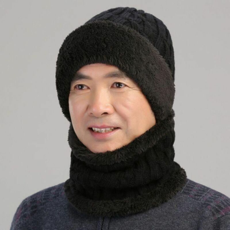 Conjunto de chapéu e cachecol coral masculino, capa de pescoço de malha veludo, máscara quente engrossar, lenços, Outdoor Plus, novo