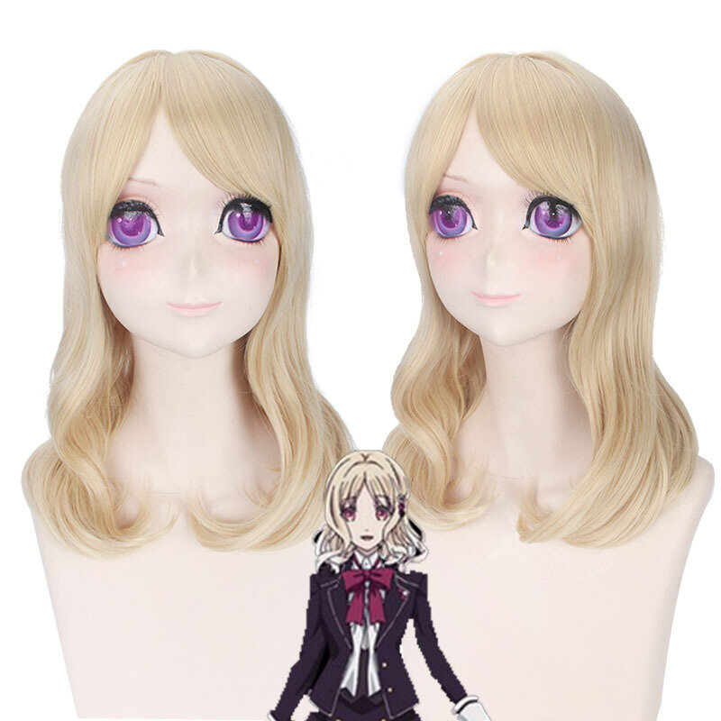 Medium Long Blonde Synthetic  Wig with Bangs Wigs for Cosplay  Party Heat Resistant Fiber Hair