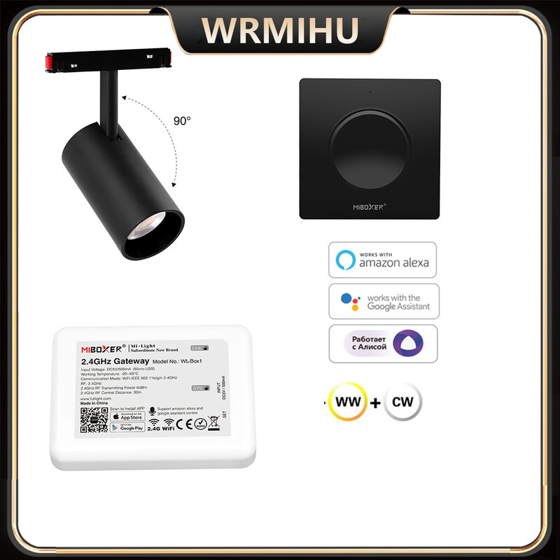 Miboxer – projecteur magnétique intelligent double blanc, 2.4G Hz RF 6W 12W 25W, rail de guidage pour éclairage de fond, dc 48v