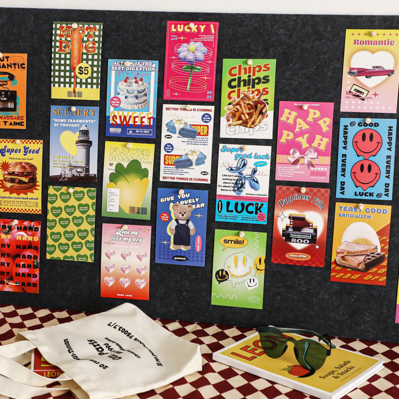 Ins amerykańska moda Vintage kolorowe śmieszne pocztówki tło dekoracja ściany karta kreatywny Diy rekwizyty fotograficzne kartka z życzeniami 30 arkuszy