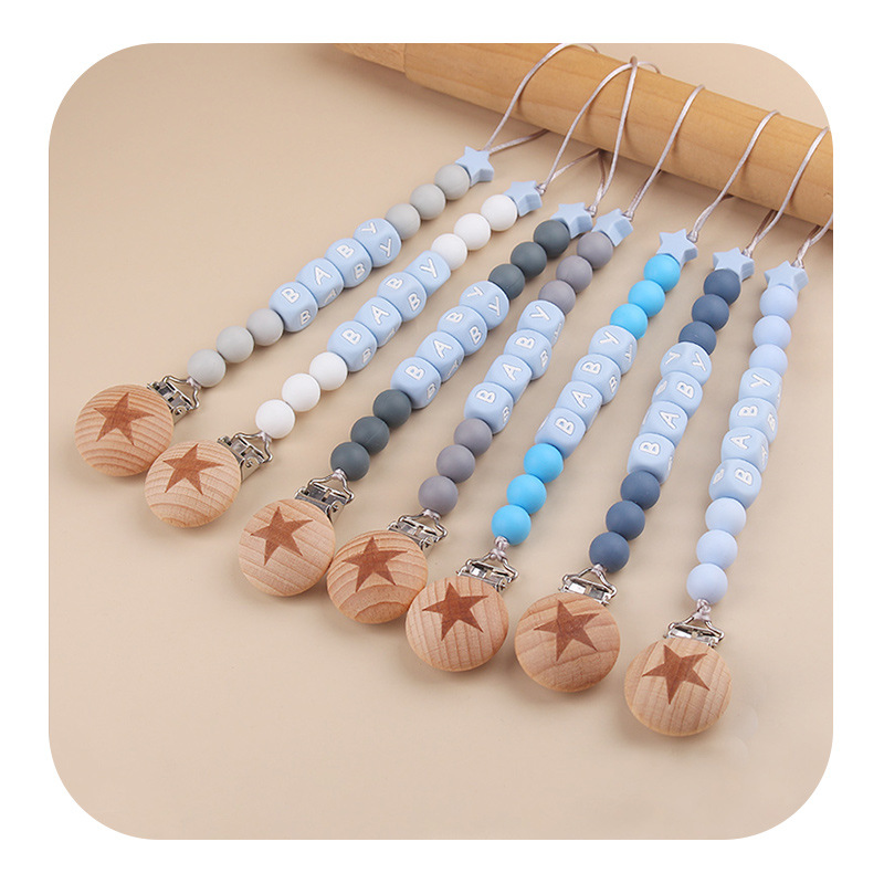 Clip per ciuccio con nome personalizzato per bambini catene per ciuccio in Silicone fatte a mano massaggiagengive blu giocattoli per la dentizione masticabili