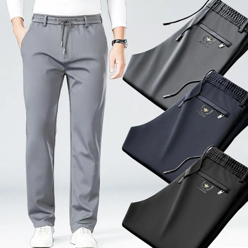 Drawstring Waist Pants Men's Loose Straight Drawstring Sweatpants with Elastic Waist Side Pockets for Daily Wear Sports Travel