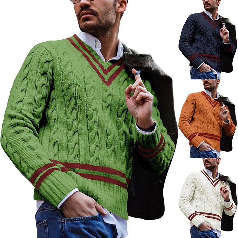 Мужской Повседневный пуловер с V-образным вырезом, размеры до 3xl