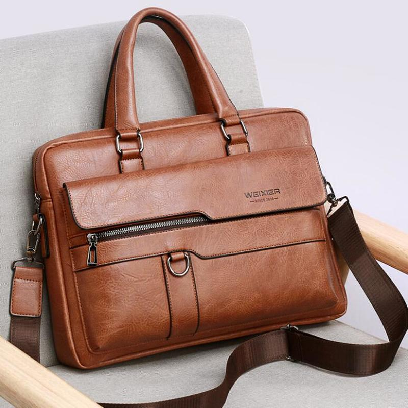 Men'S Briefcase Black Bag Fashion Handbag Shoulder Coffee Bag Quality Pu Leather Men Office Bags For 14 Inch Laptop Bag