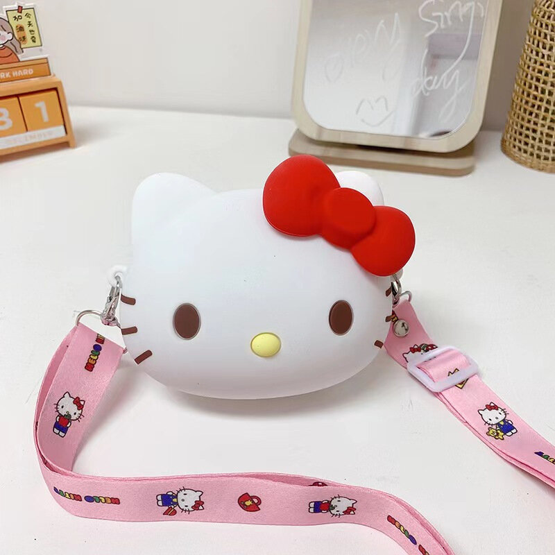 Sanrio Kawaii Bolsa de Silicone para Crianças, Messenger Bag, Hello Kitty, My Melody, Kuromi Cinnamoroll, Desenhos Animados Bonitos, Brinquedo, Presente de Natal