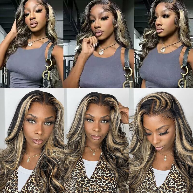 Highlight Ombre Lace Front Pruik Human Hair Body Wave Met Baby Hair 1b/27 Hd Transparant Lace Front Pruik Human Hair Pruiken