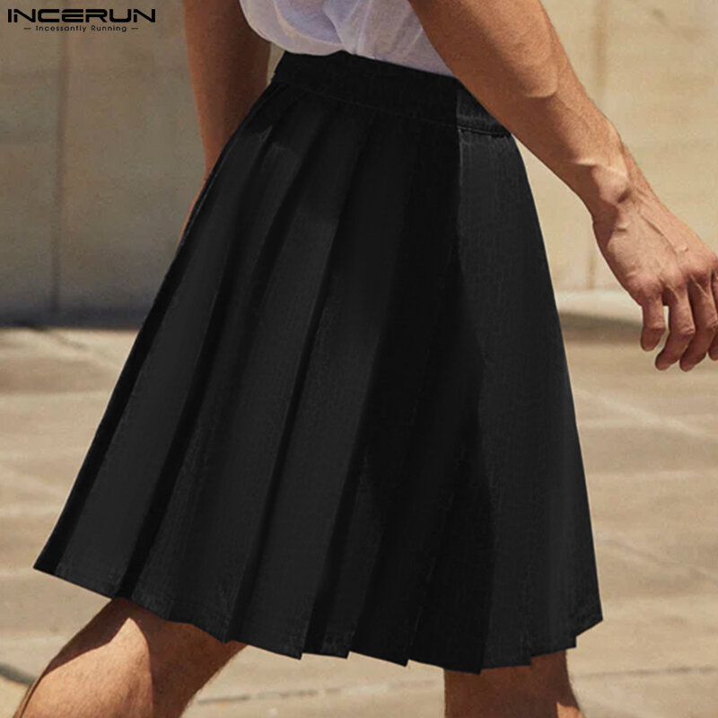 Incerun-Shorts casuais plissados monocromáticos masculinos, Streetwear solto masculino, Bottoms da moda, verão, 2022, S-5XL