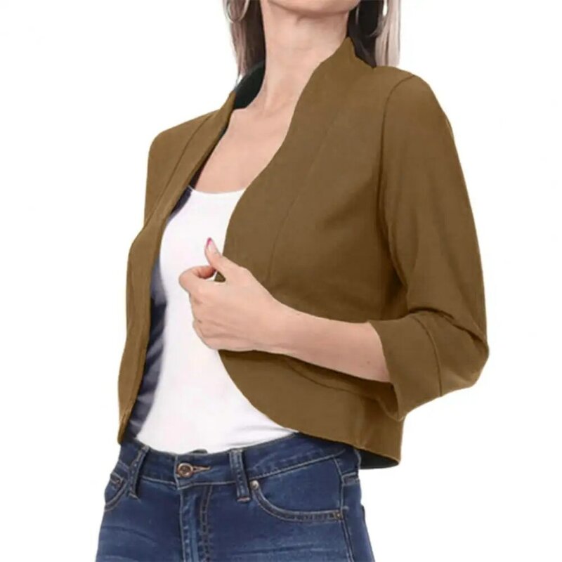 Crop Top Women Blazer Cardigan Open Stitch Short Coat Half  Sleeve Short Suit Jackets Loose Fit Women Coat Spring Fall Jacket