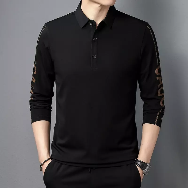 Męski nowy wiosenny modny wygodny, wszechstronny sweter POLO, jednolity kolor