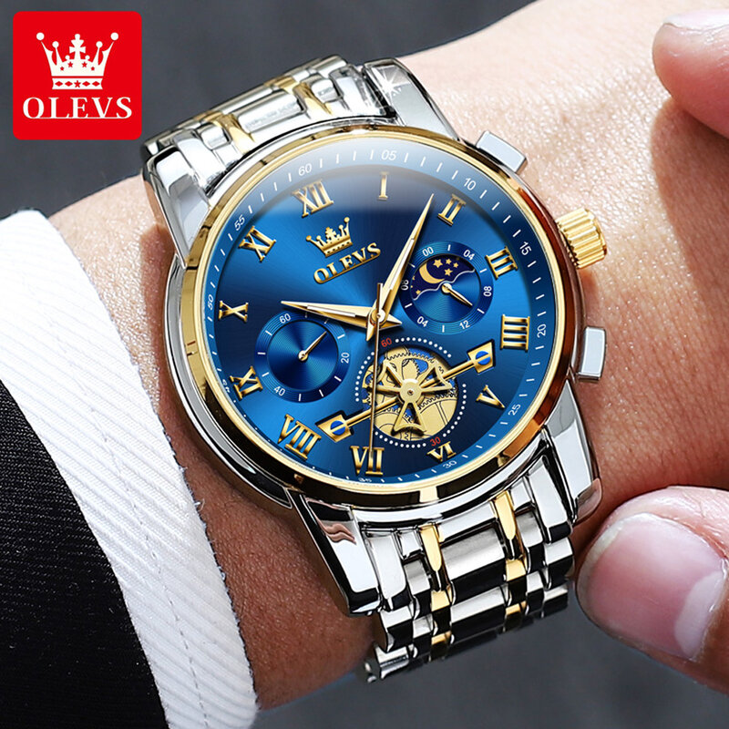 OLEVS-reloj analógico de cuarzo para hombre, accesorio de pulsera resistente al agua con esfera de lujo, complemento masculino de marca de lujo con diseño clásico y luminoso