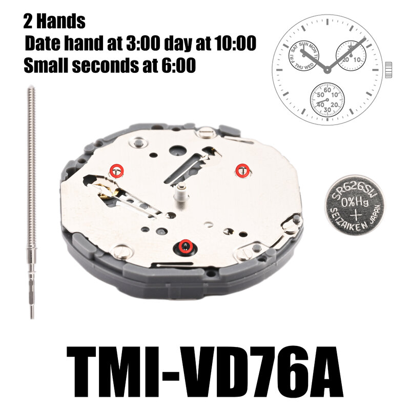 VD76 Movement Tmi VD76 Movement 2 Hands Multi-eye Movement Multi-eye (day, date, 24 hr, small sec) Size: 10 ½‴  Height: 3.45mm