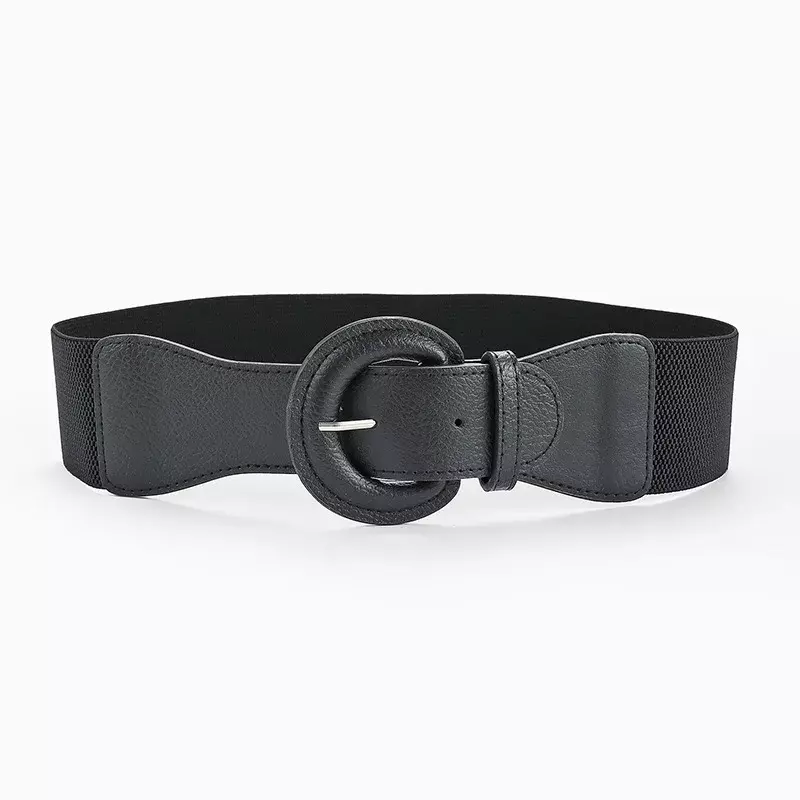 High Quality Belts For Women Black Waist Elastic Ladies Band Round Buckle Decoration Coat Sweater Fashion Dress Rice White