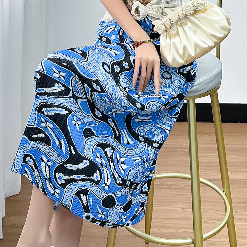 Женская плиссированная юбка миаке, модная повседневная яркая плиссированная юбка с цветочным принтом, лето 2024